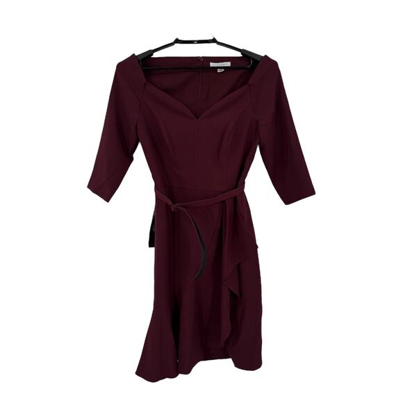 Kay Unger dress Izzy off the shoulder Midi burgundy size 12 - Picture 2 of 7